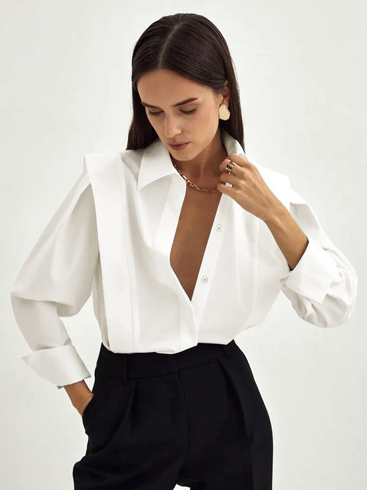 Fair and Square Classic Cotton Blouse – Stylish Women’s Long Sleeve Shirt with Collar