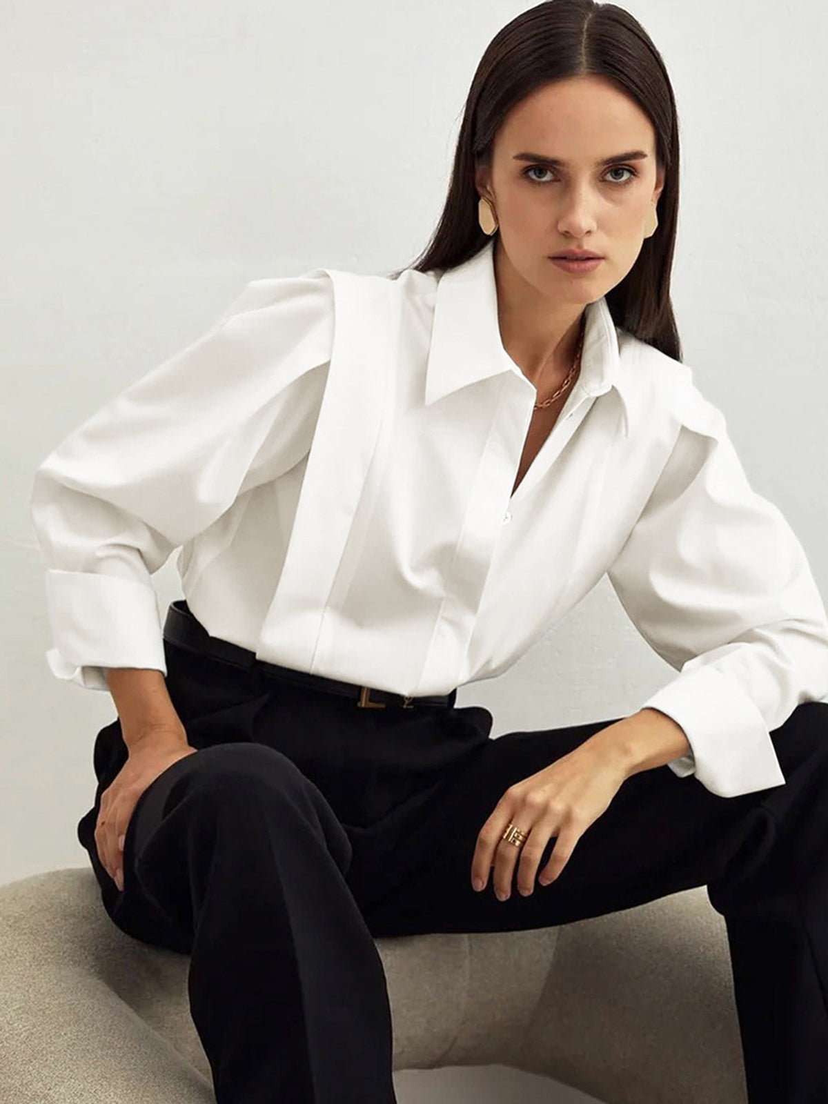 Fair and Square Classic Cotton Blouse – Stylish Women’s Long Sleeve Shirt with Collar